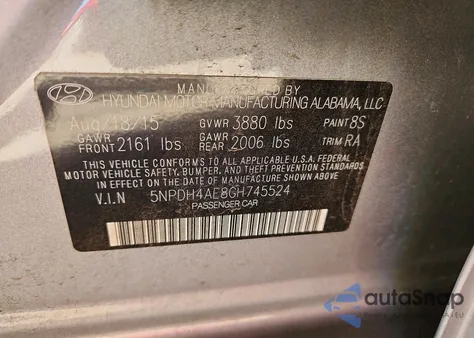 2016 Hyundai Elantra Se из США, поврежденный, VIN 5NPDH4AE8GH745524